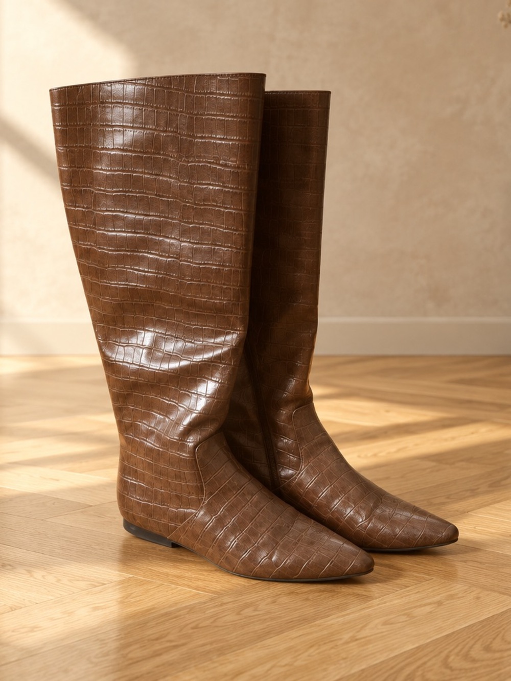 New Directions Brown Croc-Embossed tall Boots